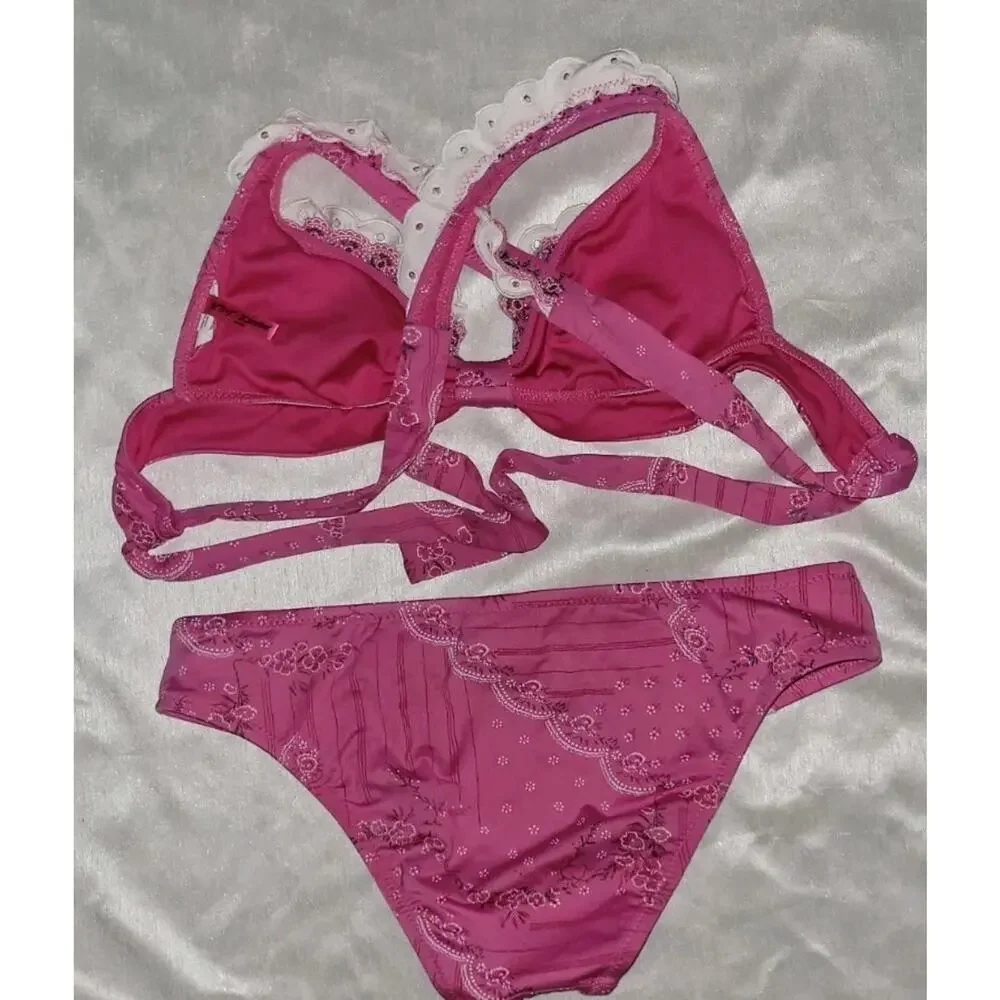 VINTAGE BESTSEY JOHNSON PINK RUFFLE CUPCAKE COWBOY BIKINI! X TOP (S) & (M) BOTTM